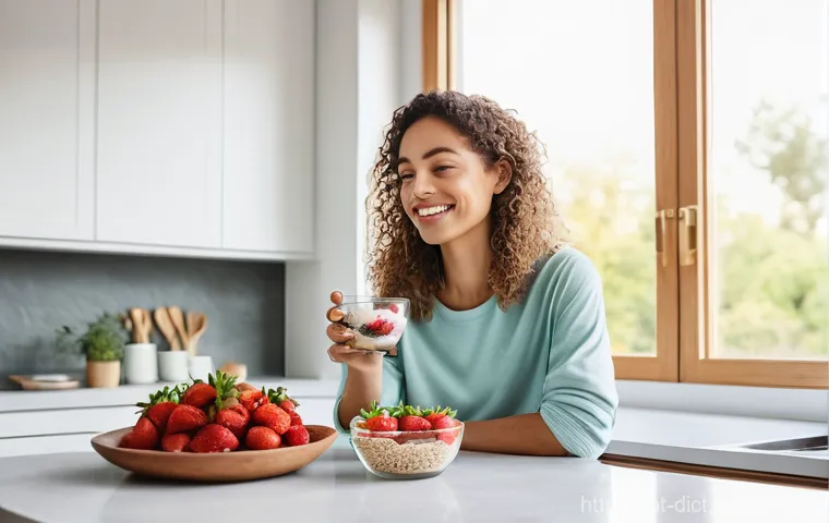 우울증 환자에게 추천하는 건강한 간식 - **"Smart Snacking for Mental Clarity"**
A serene, well-lit scene in a modern, minimalist kitchen...