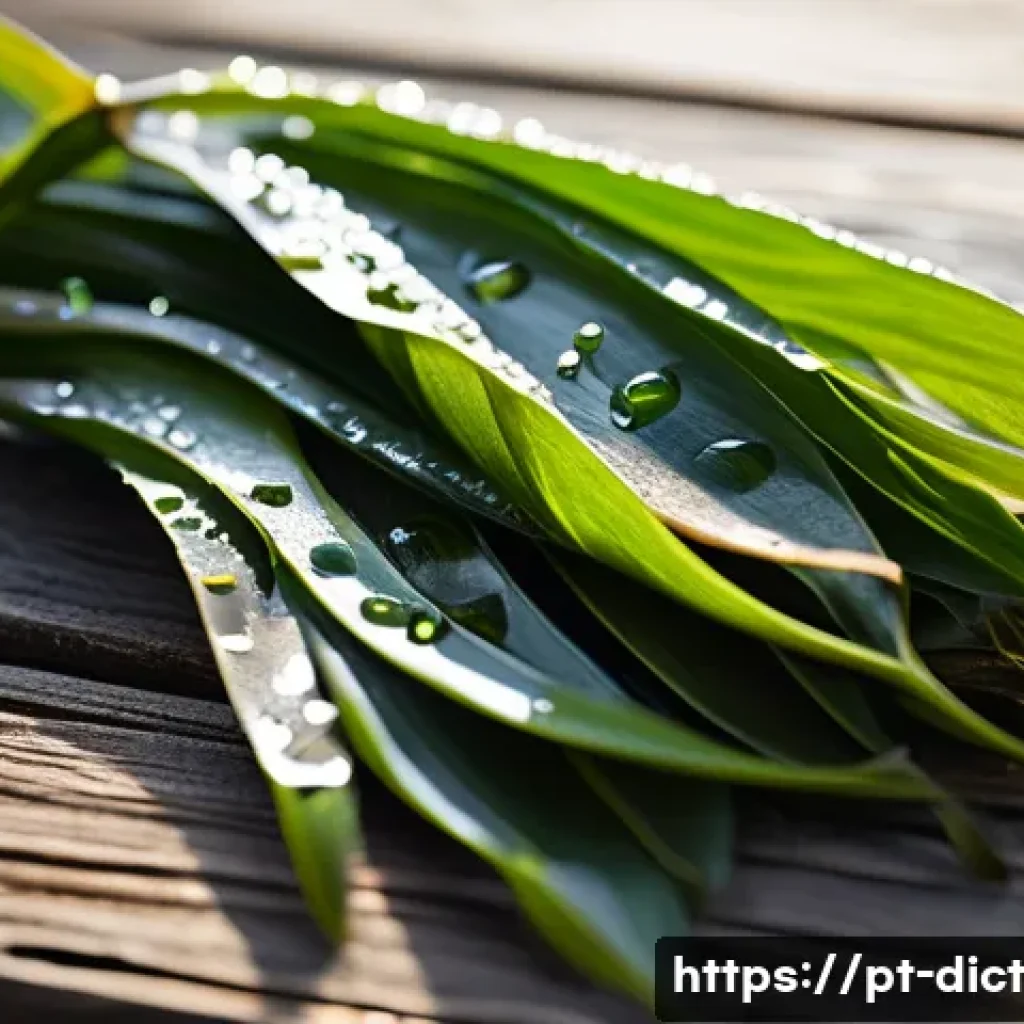 우울증에 좋은 해조류의 효능 - A vibrant, close-up image of fresh kelp seaweed strands arranged on a rustic wooden table, with drop...